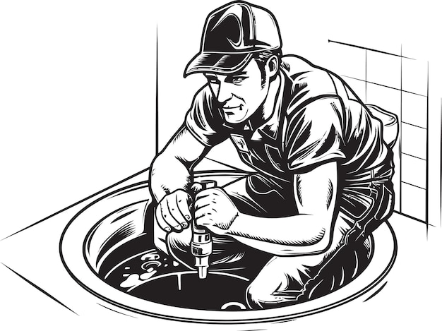 Vector wrench warrior plumbing worker repairs logo icon plumb pro worker repair vector emblem