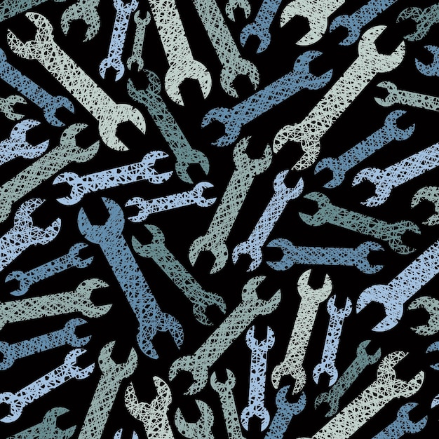 Wrenches seamless pattern, repair theme seamless background, vector, hand drawn lines textures used.