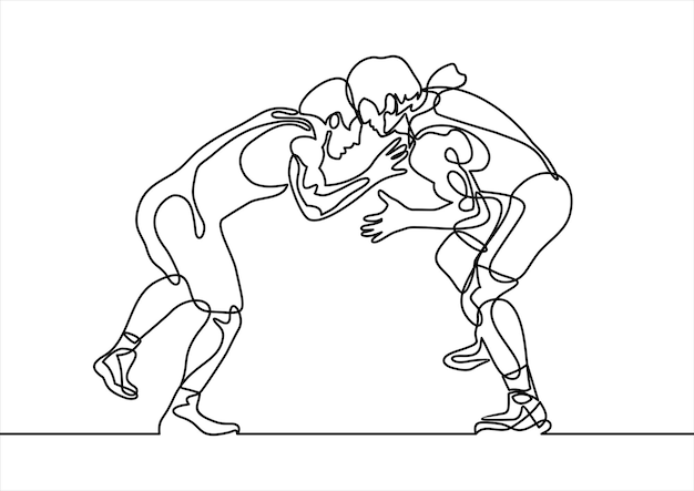 Wrestling vectorcontinuous line drawing