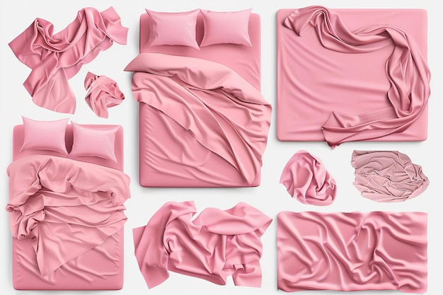 wrinkled pink cotton bed linen pillows morning messy