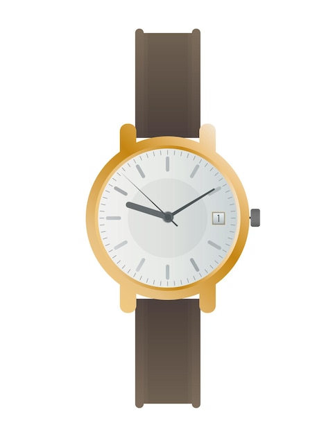 Wristwatch with a white dial and a brown strap. Wristwatch in a flat style. Isolated. Vector.