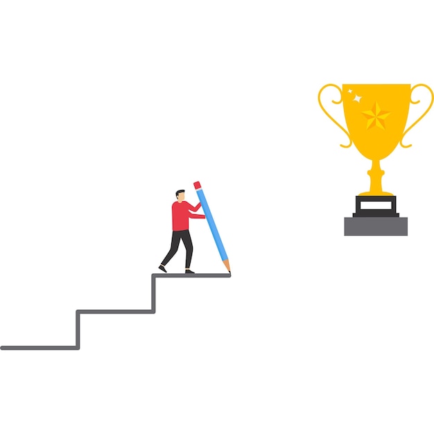 Write the ladder up to find the trophy Vector illustration in flat style