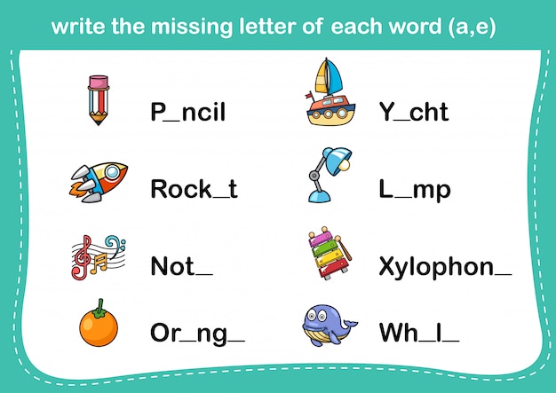 Write the missing letter of each word