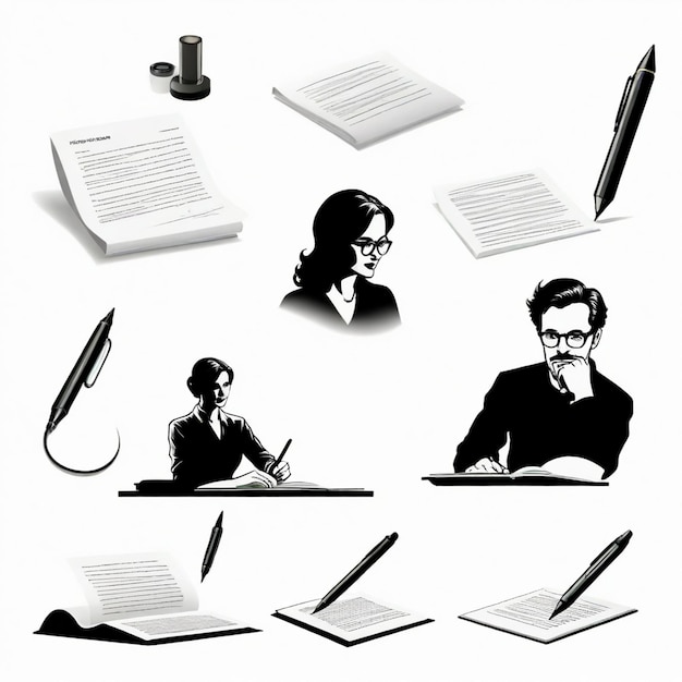 Vector writer vector set white background isolated