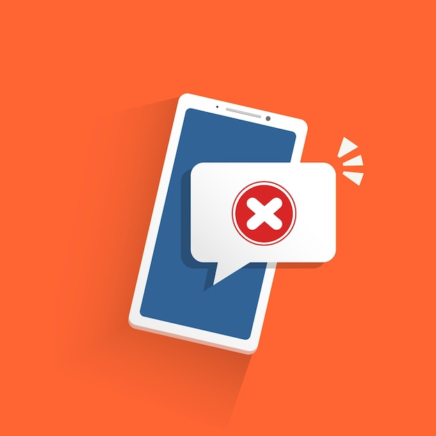 Wrong sign notification concept Cross sign notification on the smartphone screen Vector illustration in flat style