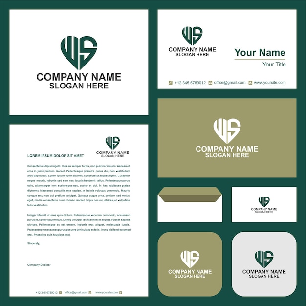 ws initial logo love vector design and business card premium