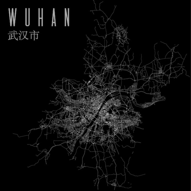 Wuhan city vector map poster China municipality square linear street map administrative municipal area