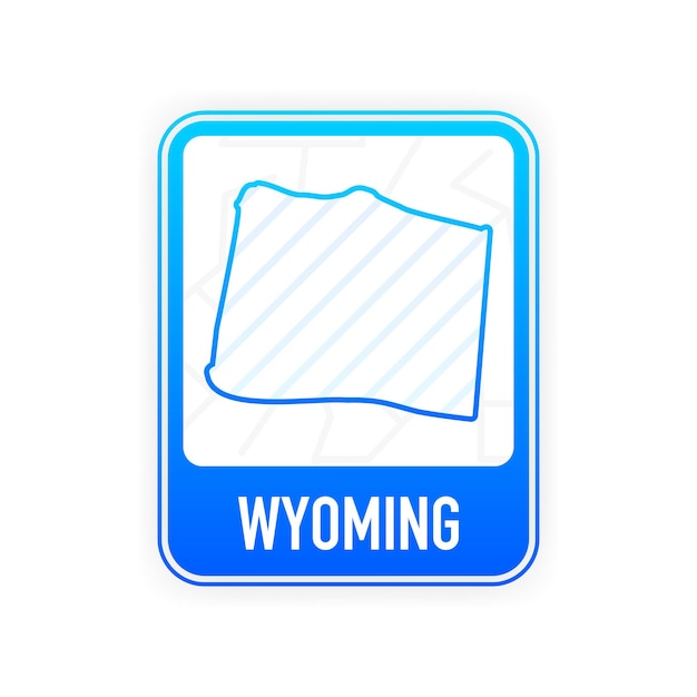 Wyoming - U.S. state. Contour line in white color on blue sign. Map of The United States of America. Vector illustration.