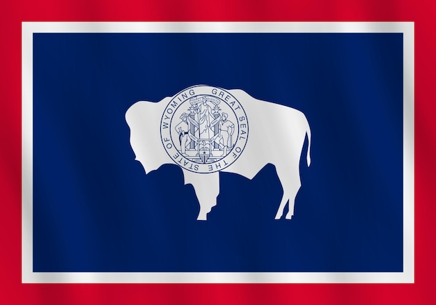 Wyoming US state flag with waving effect, official proportion.