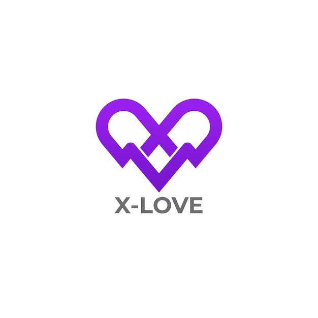 X letter logo design with love heart logomark