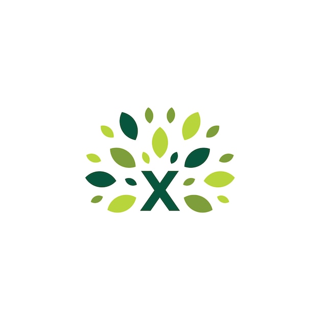 X letter tree leaf nature mark green logo vector icon illustration