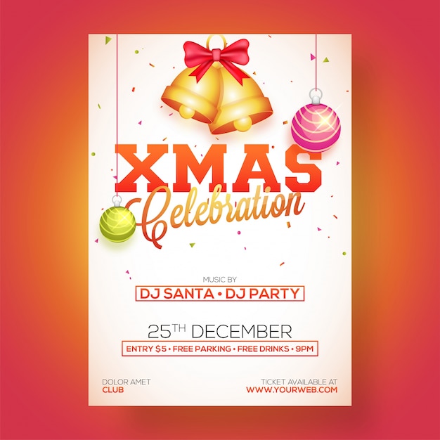 Xmas Celebration Party Poster, Banner or Flyer Design.