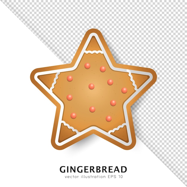 Xmas gingerbread star. Cartoon holiday biscuit. Colorful vector template of Christmas cookie