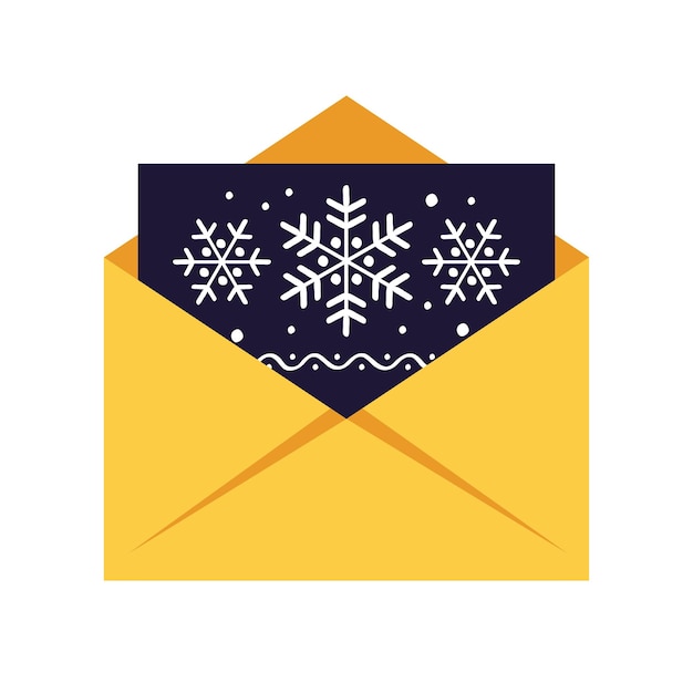 Xmas greeting card. Envelope email postcard letter with snowflake. Vector illustration. Flat