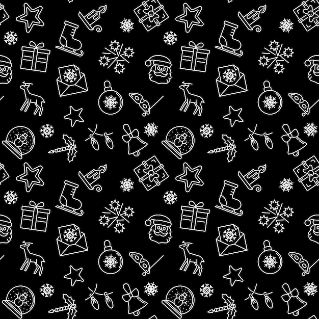 Xmas and Happy New Year concept vector outline seamless pattern