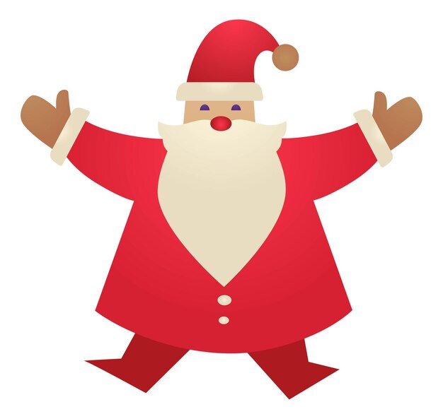 Xmas and new year holiday celebration, isolated Santa Claus with stretched arms greetings and invitation. Christmas winter seasonal fun, preparation for occasion. Vector in flat style illustration