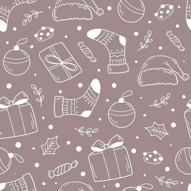 Xmas pattern with ornaments. Christmas wrapping paper concept. Vector illustration