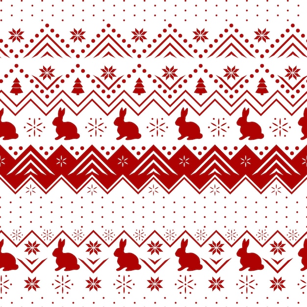 Xmas rabbits with ornament Red and white Happy New Year background