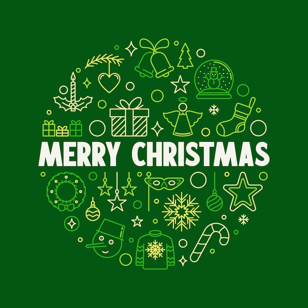 Xmas round outline festive green banner vector illustration