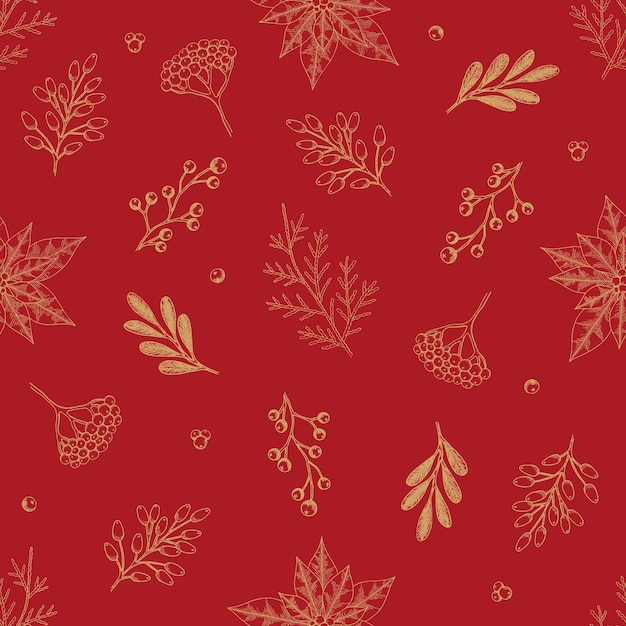 Xmas Seamless pattern with Christmas Tree Decorations, Pine Branches hand drawn art design vector illustration.