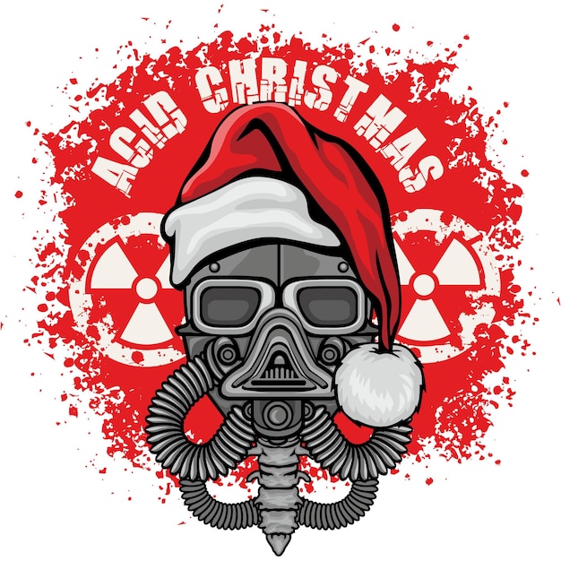 Xmas sign with skull with gas mask, grunge vintage design t shirts