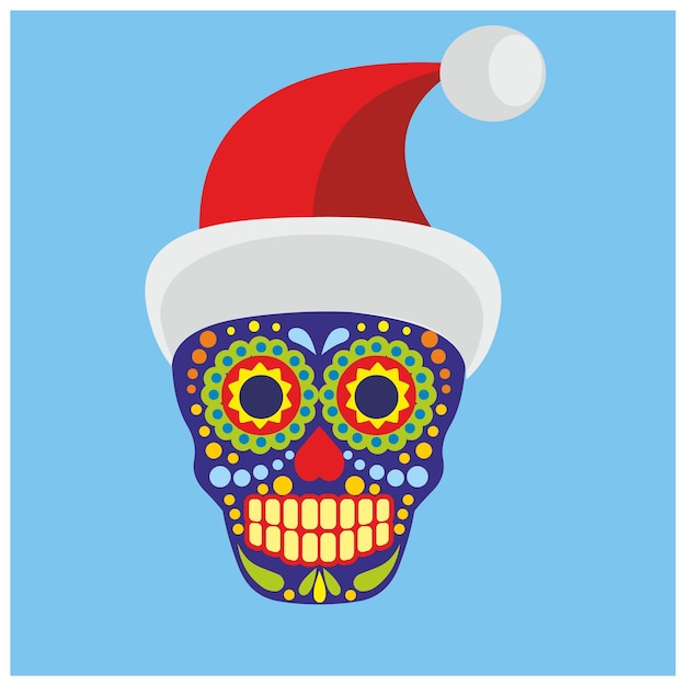 Xmas sign with sugar skull with Santa Claus hat, grunge vintage design t shirts