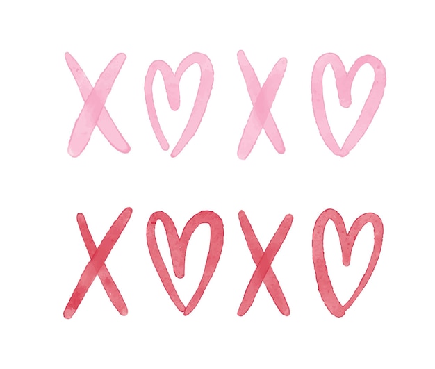 Xoxo watercolor Romantic phrase with sketch heart Ink lettering design Grunge brush calligraphy