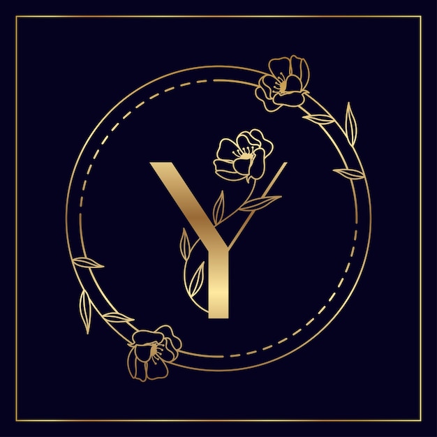 Vector y golden initial floral luxury and elegant logo