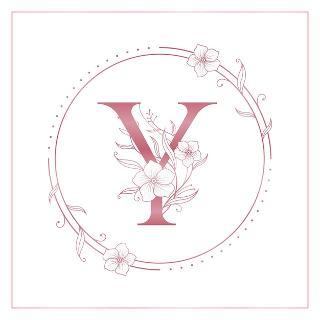 Y Rose Gold Floral Circle Elegant Logo