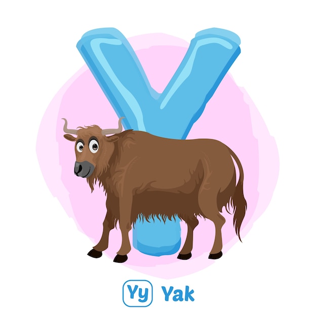 Y for yak. Illustration drawing style of alphabet animal for education