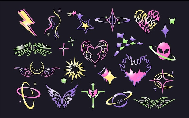 Y2K 90s Hologram Tattoo Graphics Set