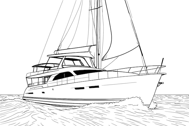 yacht a coloring book page white background