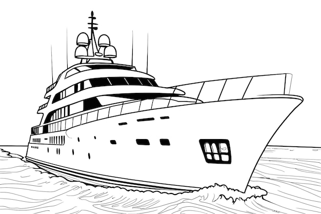 yacht a coloring book page white background