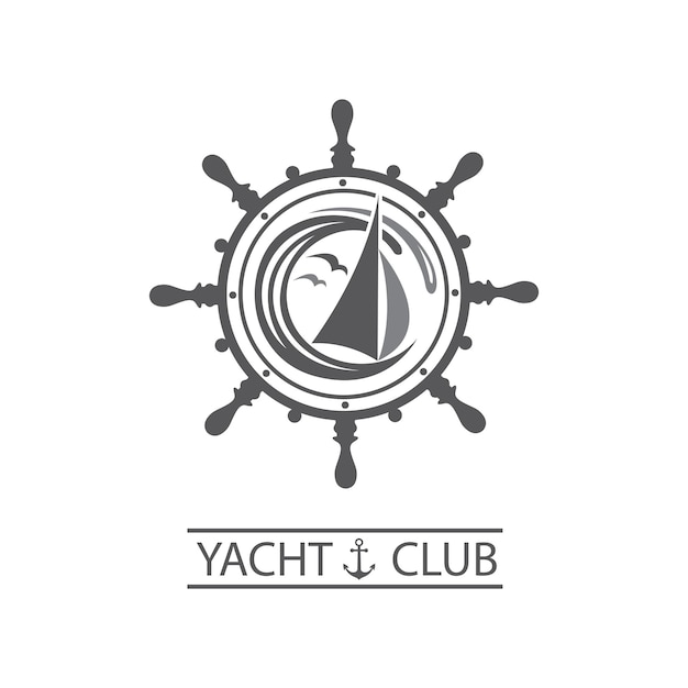 Vector yacht helm and waves icon