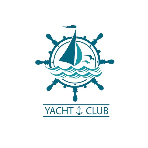 yacht helm and waves icon