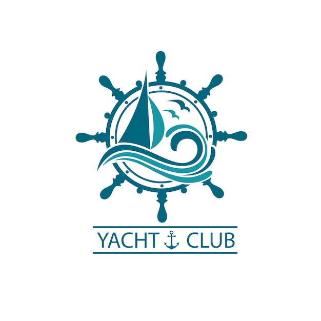 yacht helm and waves icon