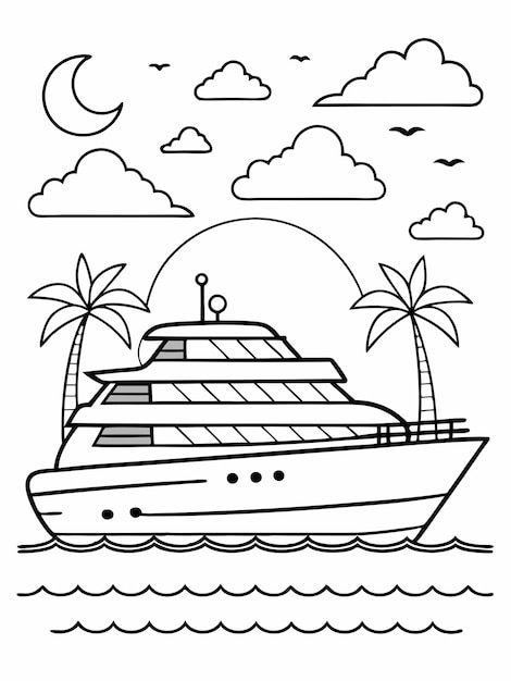 Vector yacht summer coloring book pages for children and adults with vector design