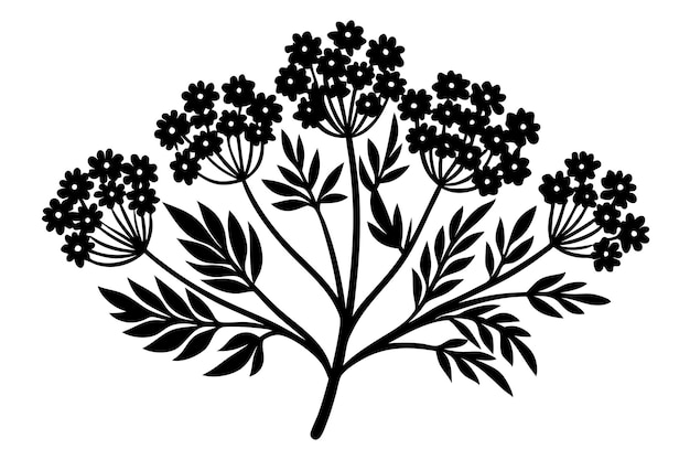 Vector yarrow silhouette vector illustration on black and white