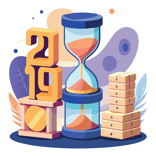 Year 2019 time running or countdown concept Closed up of sand dropping in hourglass or sandglass o