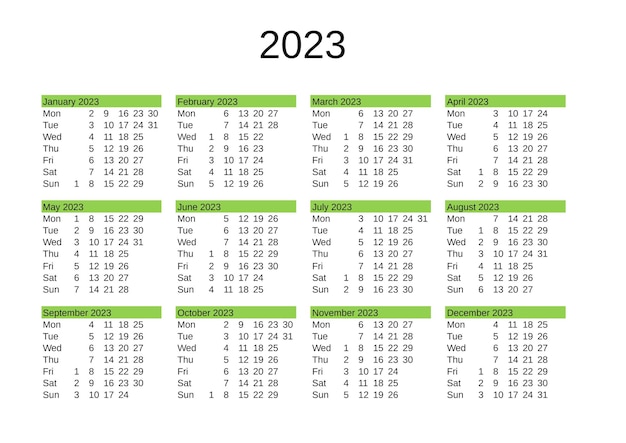 Year 2023 calendar in English