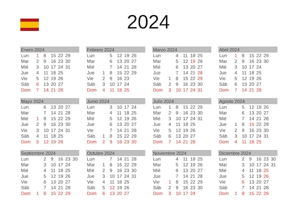 Year 2024 calendar in Spanish with Spain holidays