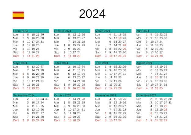 Year 2024 calendar in Spanish with Spain holidays