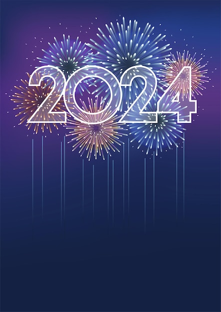 The Year 2024 Logo And Fireworks With Text Space On A Dark Background Vector illustration