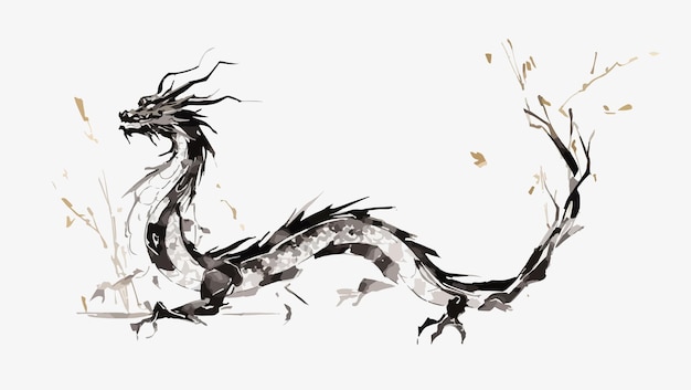 Vector year of the dragon ink painting