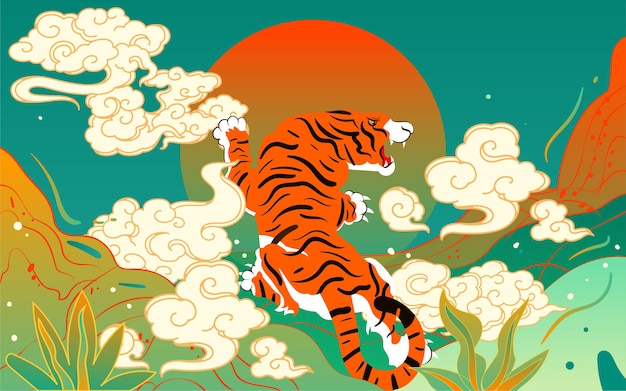 Year of the tiger cartoon tiger illustration 2022 Spring Festival new year national tide Poster