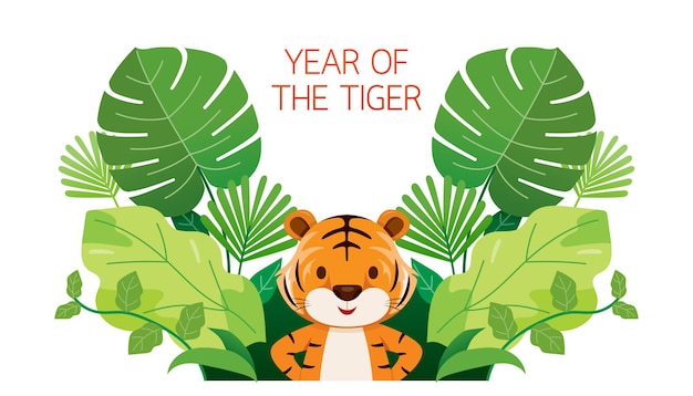 Year Of The Tiger Cute Tiger And Leaves