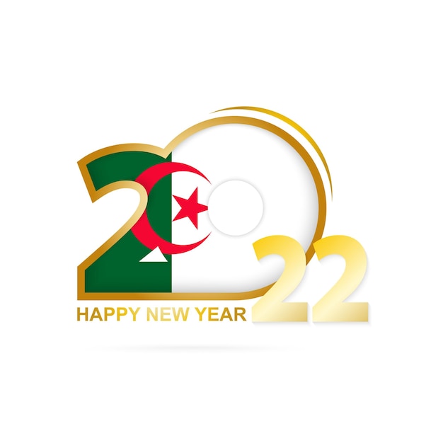 Year two thousand and twenty two with Algeria Flag pattern. Happy New Year Design.