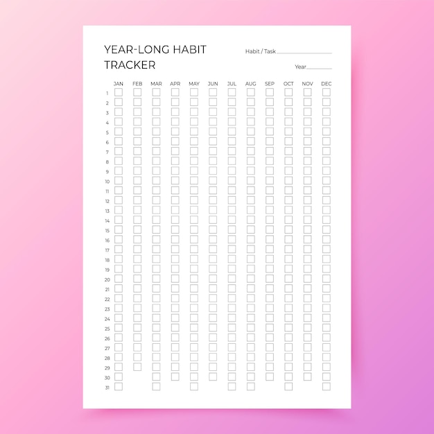 Yearlong habit tracker Habit diary template for year Vector illustration