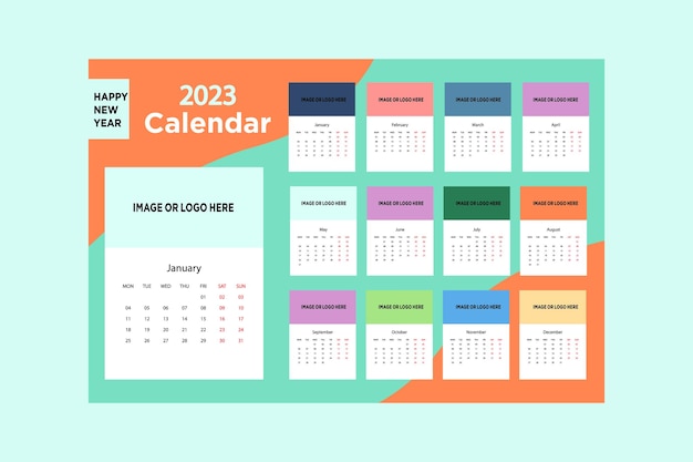 Yearly calendar design with sky background