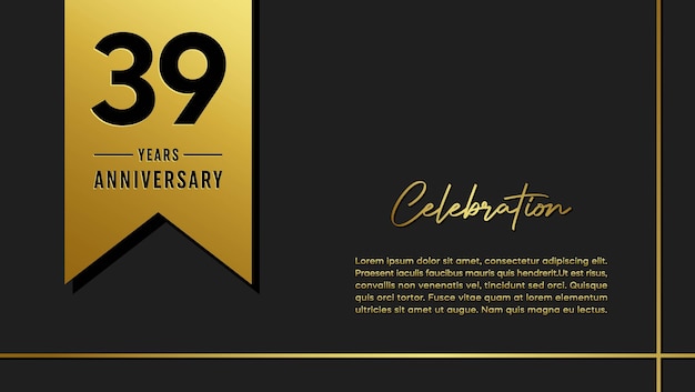 39 Years Anniversary template design with golden ribbon Simple and luxury style Vector Template